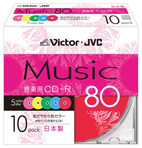 Victor 音楽用CD-R 80分 カラープリンタブル 10枚 日本製 CD-A80XR10