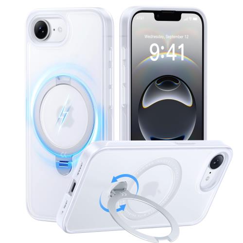 2025最高傑作定点360度回転CASEKOO iPhone 16e 用 ケース 米軍MIL規格 耐衝撃 MagSafe対応 高耐久性横縦両立・角度自由調整急速充電対応 指紋防止/マット仕上げ/黄変防止/半透明 超強磁力 ラップホール付き ワイヤレス充電対応 アイフォン16e 用ケース 6.1インチ「MagicStand