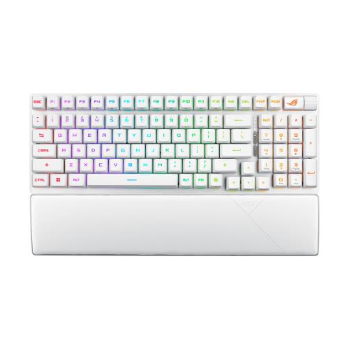 ASUS ROG Strix Scope II 96 RXワイヤレスゲーミングキーボード白 / 96%レイアウト/光学式手がかり取り替えっこ / 2.4GHz無線電話 / USB繋ぎ合わせる/Bluetooth/多役立つこと抑えつける/静音質問用紙 / 3座標軸角度自然調整 / リストレスト/国内