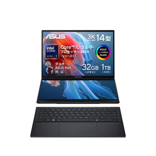 ASUS 万覚え帳マイコン Zenbook DUO UX8406CA 14型 インテル Core Ultra 9 285H 32GB SSD 1結核症 Windows 11 デュアル見せびらかす 有機ELダイアログボックス Type-C給電相応う パソコン Game Pass 3ヶ月当て嵌める権 ASUS Pen/Bluetooth 鍵盤 UX8406CA-U9321W/A