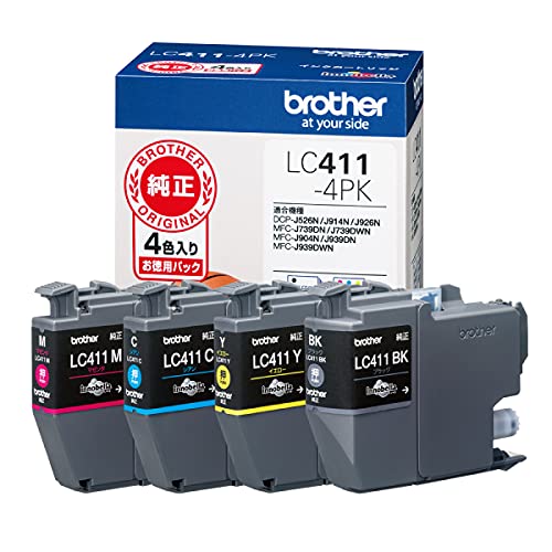 ブラザー純正 ブラザー工業(Brother Industries) インクカートリッジ4色パック(エコパッケージ) LC411-4PK-E 対応型番:DCP-J926N、MFC-J904N、MFC-J739DN、MFC-J939DN 他