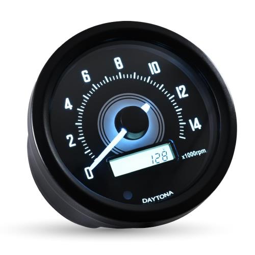 デイトナ(Daytona) VELONA(ヴェローナ) バイク用 電気式 タコメーター 電圧計 ブラックボディ/ホワイトLED φ60 15000rpm表示 44204