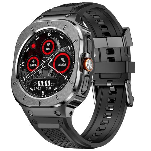 MioHHR ステンレススチールケースカバー付きシリコンストラップ互換性 Samsung Galaxy Watch Ultra 47mm バンド保護ケース男性用（グレー）