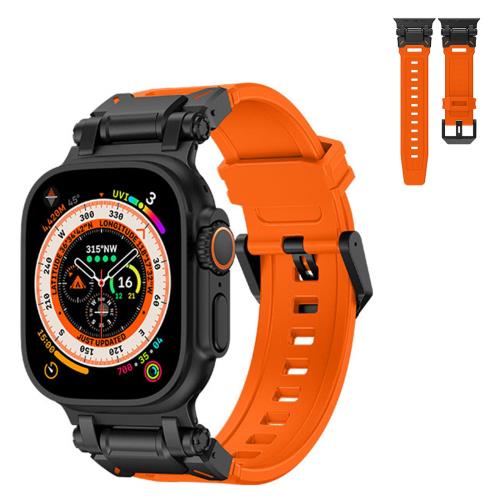 [TOORQR] コンパチブル Apple Watch バンド アップルウォッチ 対応 Ultra2/Ultra 49mm Series 10 9 8 7 46mm 45mm 44mm 42mm Apple Watch ベルトステンレス製 ソフトTPUベルド 装着簡単 メンズバンド (ブラック-オレンジ)