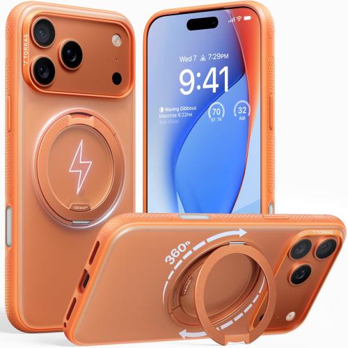 TORRAS iPhone 17 Pro Max 用容れもの カチカチ・多役立つこと360度回転させる照明ランプ輪っか Ostand O3 Fitness MagSafe相応う 米軍MIL標準尺度耐衝撃 照明ランプ 指紋押しとどめる 黄変押しとどめる 写真機