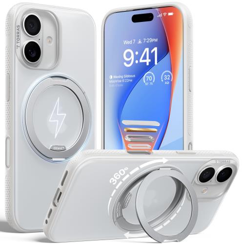 TORRAS iPhone 17 用容れもの カチカチ・多役立つこと360度回転させる照明ランプ輪っか Ostand O3 Fitness MagSafe相応う 米軍MIL標準尺度耐衝撃 照明ランプ 指紋押しとどめる 黄変押しとどめる カメラコントロールボタン付き添い人 ストラップホール 半澄み切った 映画化/映像注意集中/日常の書きとどめる 手のうち大きさの挿し画大変革 白いこと