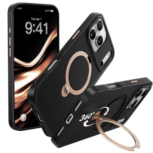 上質仕上げ・ラグジュゴールドCASEKOO iPhone 17 Pro 用 ケース 360度回転スタンド MagSafe対応 米軍MIL規格 360°全方向耐衝撃 横縦両立 耐衝撃 MagSafe対応 マット仕上げ 黄変防止 ワイヤレス充電対応 ストラップホール付き いphone17pro 用ケース 6.3インチ「MagicStand P
