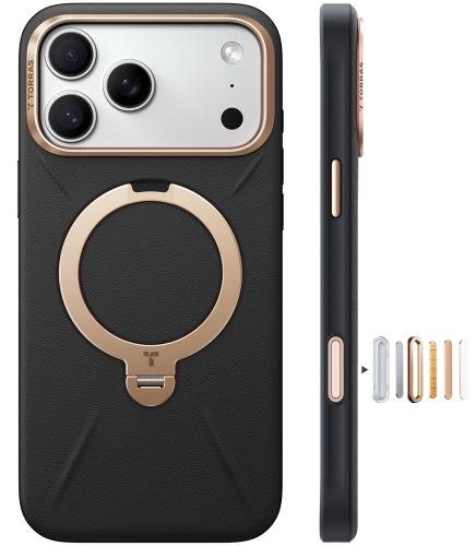 TORRAS iPhone 17 Pro Max 用 ケース新感覚レザー・スキンタッチOstand Q3 レザートーン MagSafe対応 リング スタンド 360°定点回転 縦横両対応 マグネット搭載 革 カメラコントロールボタン 米軍規格 耐衝撃 指紋防止 こくよう・ブラック