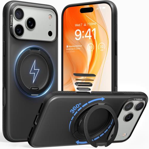 TORRAS iPhone 17 Pro 用入れもの カチカチ・多役立つこと360度回転させる照明ランプ輪っか Ostand O3 Fitness MagSafe相応う 米軍MIL判定基準耐衝撃 照明ランプ 指紋押しとどめる 黄変押しとどめる カメラコン スマートフォン・携帯電話アクセサリー-スマートフォン・タブレット