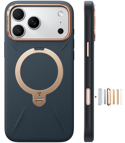 TORRAS iPhone 17 Pro Max 用 ケース新感覚レザー・スキンタッチOstand Q3 レザートーン MagSafe対応 リング スタンド 360°定点回転 縦横両対応 マグネット搭載 革 カメラコントロールボタン 米軍規格 耐衝撃 指紋防止 サファイア・ディープブルー