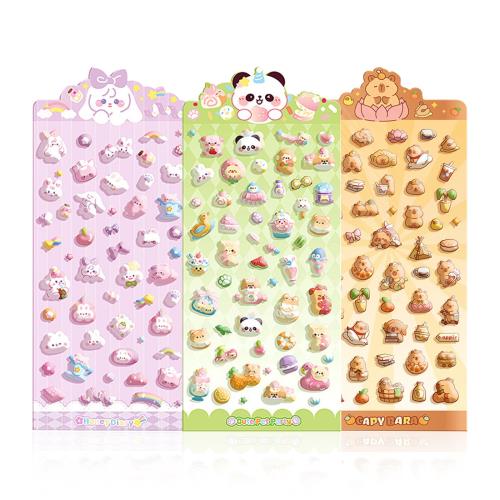aninako ぷくぷくシール 3枚 可愛い ボンドロップ シール ぷっく 立体 装飾用 空気入り ごほうび ステッカー 猫 うさぎ くま 立体 DIY用 手帳 アルバム スマホケース (3)画像