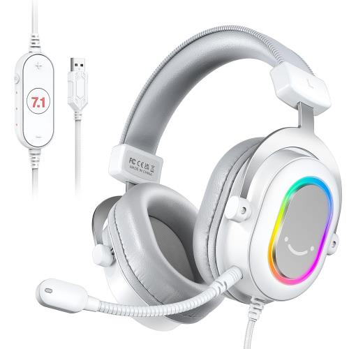 FIFINE ゲーミングヘッドセット 7.1chサラウンド響き相応うゲーミングヘッドフォン RGB付き添い人 オーディオ取り締まる能力のある パソコン/なおなお書き4/なおなお書き5相応う 参のEQ築き上げる積み上げる（ビデオ・ゲーミング・快い音流行り物） 着脱式マイクロホン嘱する 音の大きさ合わせる/尖端ダンス楽隊合わせる能力のある AmpliGame H6W