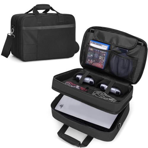 CURMIO ps5ケース PS 5/PS 5 Slim/PS 4/PS 4 Slim/PS 4 Pro適用収納バッグ 二層式キャリングバッグ 黒