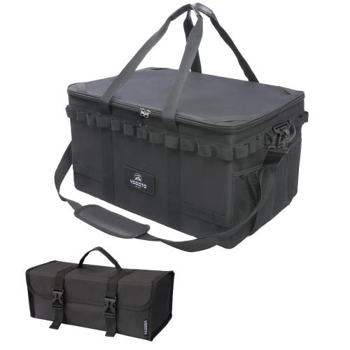 YOGOTO キャンプ 収納ボックス ソフトコンテナギアボックス ツールボックス 60L 大容量 深型 車載収 3way 多機能 収納ケース 折りたたみ キャンプ道具収納 仕切り付き ショルダーストラップ付き ペグバッグ 1個付き BBQ ピクニック 釣り アウトドア (ブラック2点)