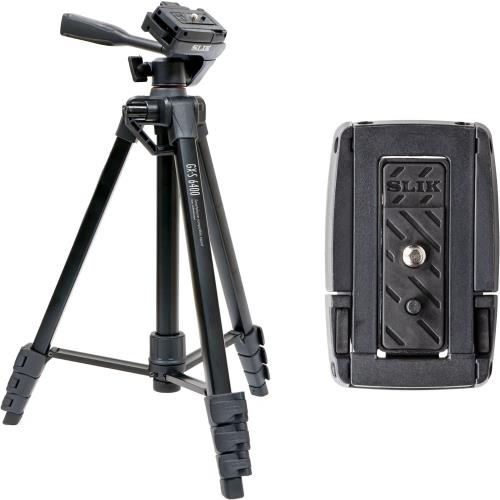 SLIK スマホ三脚 GX-S 6400 with One More クイックシューセット カメラ・ビデオカメラ対応 レバーロック式 21mmパイプ径 3WAY雲台 全高1540mm クイックシュー式 GXS6400ST 特別セット