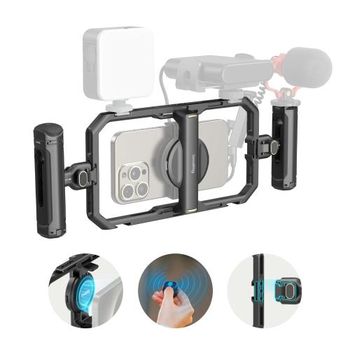 SmallRig スマホビデオ撮影用キット ベーシック 汎用型クイックリリース ワイヤレス コントロール デュアルハンドルとフォン クリップ付きアルミニウム スマートフォン ビデオ リグ キット MagSafe対応 iPhone対応 Samsung対応 Pixel対応 スマートフォンケージキット 4597