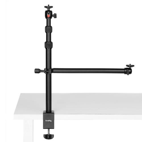 SmallRig カメラアーム デスクカメラスタンド 卓上一脚 3段階伸縮式アーム+補助延長アーム 1/4ネジ付きスマホホルダー付き 自由雲台 アルミ製 耐荷重2Kg カメラ用三脚/LEDライト/外付けマイク/プロジェクタースタンド/Webカメラスタンドに対応 ビデオカメラに対応 YouTube/Ti画像