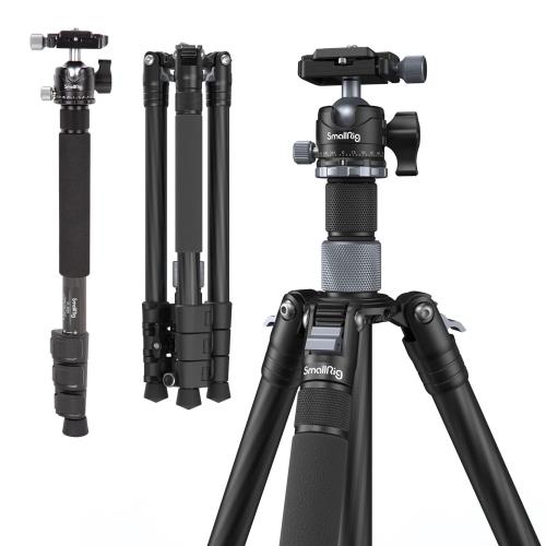 SmallRig カーボンファイバー製三脚 センターポール付き 耐荷重12kg ビデオカメラ用三脚 軽量 全高158cm カーボン三脚 低重心 360°パノラマ雲台付き 三脚キット クイックシュー付き プロカメラ三脚 デジタルカメラ 一眼レフカメラ用 収納バック付き 運動会 登山 野外撮影用-
