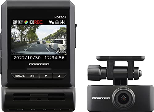 コムテック 車用 ドライブレコーダー 前後2カメラ HDR801 新映像補正機能「Recolize」搭載 前後200万画素 Full HD GPS搭載 32GBmicroSDカード付属 駐車監視機能 日本製 3年保証 COMTEC [出張取付サービス対応]