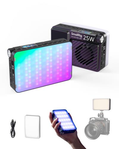 SmallRig RM 25C ミニLED RGBビデオライト 3100mAhバッテリー HD LCDディスプレイ 25Wポータブルカメラライト 写真家やコンテンツクリエイターへのギフト 2500K-10000K CRI 96 TLCI 99 マグネット式マウント 5357