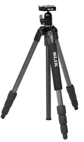 SLIK カーボン三脚 ライトカーボン E54 4段 ナットロック式 19mmパイプ径 自由雲台クイックシュー式 106976