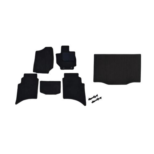 YOURS(ユアーズ), ジムニー ノマド 5ドア 専用 フロアマット [AT用:オートマ車用] +ラゲッジマットセットグレー×黒/ヒールパッド無し/トランクマット(カーボン調)チェック パターン 無地 カーボン調 ヒールパッド 運転席 助手席 後部座席 ゴミ 汚れ 掃除 キズ 防止 カバー保