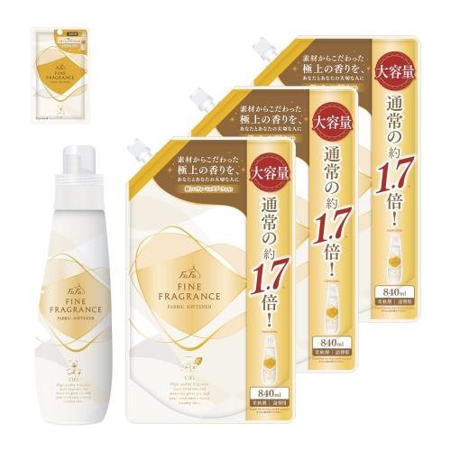ファーファ 濃縮 柔軟剤 ファイン フレグランス シエル ウォーミング ブーケ の香り 本体 (600ml) + 詰替 (840ml) 3個セット 柔軟剤 シエル お試し ワンパック (30ml) 付き