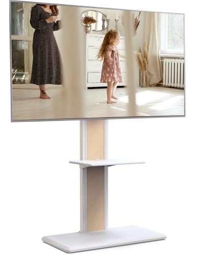 FITUEYES テレビスタンド 32-65インチテレビ対応 壁寄せ テレビ台 背面収納付 高さ角度調節可能 耐荷重40kg 中段棚一枚付 ホワイト オーク色 裏表両用 F02W2463N