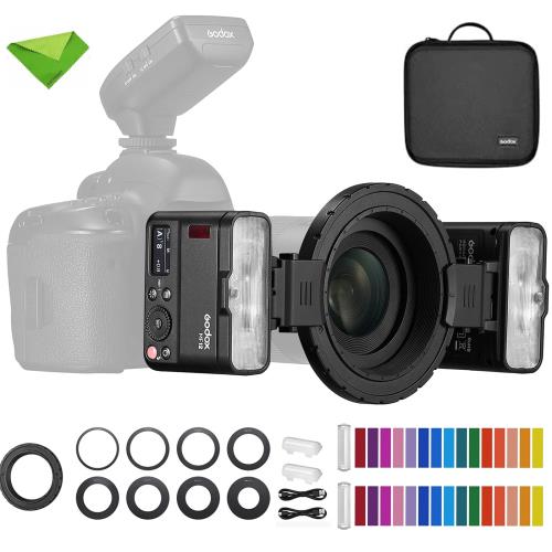 GodoxGodox MF12-K2 マクロフラッシュオフ カメラ TTLフラッシュスピードライト12W 2.4Gワイヤレス制御、TTL/Mモード、内蔵電池，ビデオ制作動、植物、宝飾品などのマクロ撮影に適しています
