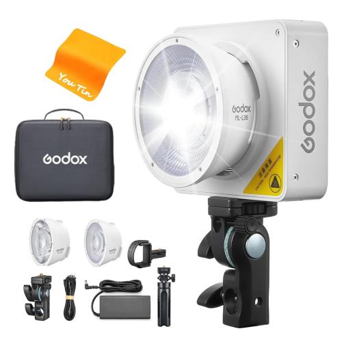 GODOX ML100Bi kit1ハンドヘルドビデオライト 120W デュアル色つや携帯型 COB LED 映像媒体ともし火 AK-B02 手持ち部分とレンズリフレクター付き添い人 (15°36°) 2800K-6500K TLCI 98+/CRI 97+ 11 高能率高明快さ室外映像媒体ともし火 (ML100ビ)