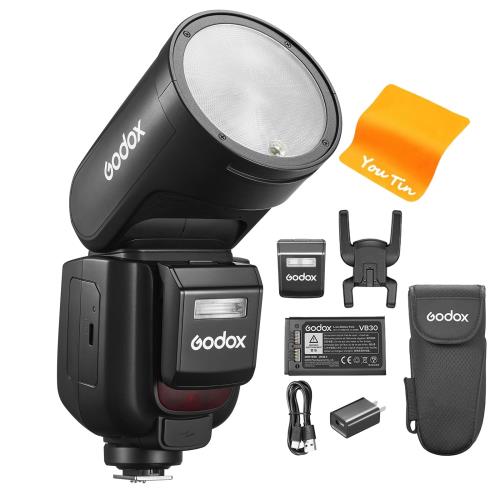 GODOX V1Pro-F TTL イオン丸頭カメラフラッシュ、1/8000HSS 76W 2.4GTTL フラッシュ、スプリットサブフラッシュデザイン、内蔵 2W LED モデリングライト、Type-C 充電