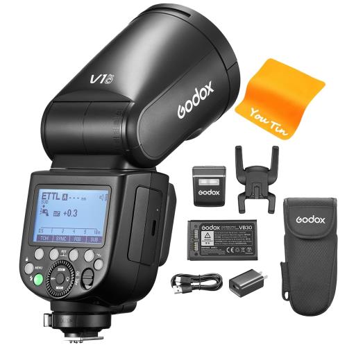 GODOX V1Pro-C TTL イオン丸頭カメラフラッシュ、1/8000HSS 76W 2.4GTTL フラッシュ、スプリットサブフラッシュデザイン、内蔵 2W LED モデリングライト、Type-C 充電ポート、VB30 電池付き、Canon EOS と互換性あり カメラ (GODOX V1 -C アップグレード版)