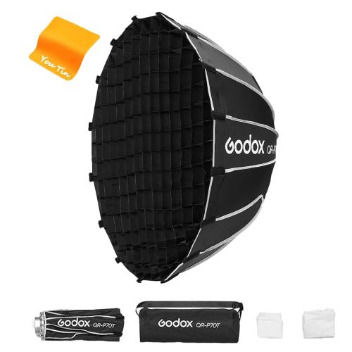 GODOX QR-P70T 27.5 インチ/70 センチメートルクイックリリース放物線ソフトボックスGodox SL60II SL150III SL300III AD400PRO AD600BM SZ300R VL300 など用グリッド付き Bowens マウントフラッシュ (QR-P アップグレードバージョン)