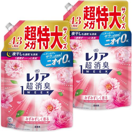 レノア 超消臭1WEEK 柔軟剤 フローラルフルーティーソープ 詰め替え 1,900mL×2袋 まとめ買い [大容量] 5,261円