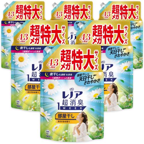 レノア 超消臭1WEEK 柔軟剤 部屋干し おひさまの香り 詰め替え 1,900mL×6袋 [大容量] [ケース品]
