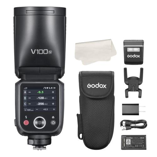 Godox V100-N ラウンドヘッドカメラフラッシュ 100Ws 手当たり 映写幕 取りはずし能力のあるな補欠選手閃光電球付き添い人 USB-C申し受ける 2.4G X 無線電話 HSS TTL モデリング照明ランプ内蔵 ニコン Z9 Z8 Z7II Z6 ZFC D7500 D850 D810 D5100 D3200 D3100用