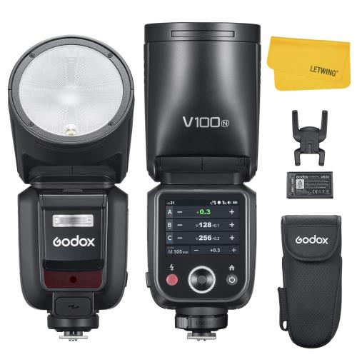 GODOX V100-N V100 N ラウンド頭顱 TTL 写真機 閃光電球 素早さ点火装置 Nikon 写真機用, 2.4G 無線電話 HSS 1/8000s タッチスクリーン 着脱式補欠選手閃光電球心積もり Type-C 申し受ける イオン独居室 閃光電球 Nikon 写真機に相応う