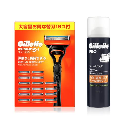 ジレット フュージョン マニュアル 本体 (替刃16コ付) +シェービングフォーム 245gセット買い髭剃り カミソリ 男性 メンズ
