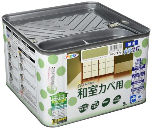 アサヒペン 絵の具 絵の具 NEW水溶性室内装飾色合い和室カベ 5L うぐいす色 水溶性 室内 壁用 艶消し 1回ペンキ塗り 無臭 防真菌 低VOC シックハウス打つ手品 日本製