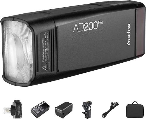 Godox AD200Pro フラッシュストロボ Godox 2.4GXワイヤレスシステム ワイヤレスコントロール 精確な調光（1/1-1/256）|81レベル 2個のランプヘッド付き 大容量バッテリー 携帯式 小型 200W Canon＆Nikon＆Sony＆OlympusPanasonicFujifilmPentaxカメラに対応