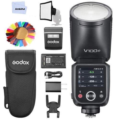 GodoxGodox V100C V100-C 100Ws ラウンド天々 写真機 閃光電球 機敏さともし火、外の方閃光電球付き添い人 2.4G 無線電話、盛りだくさん力強さ 閃光電球 400 回、再利用第四次元 1.7 秒、1/8000 HSS、10 気泡管水準器 LED モデリング 照明ランプ、Canon 写真機用 TTL 触れ合う 映写幕 (Godo