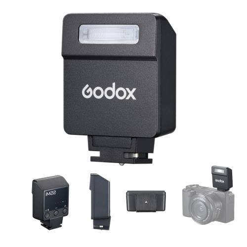 Godox iM22 写真機閃光電球、ミニフラッシュスピードライト、440 フルパワーフラッシュ、シングルコンタクトホットシュー、Fuji/Sony/Nikon/Canon/Olympus 写真機用内蔵乾電池 (iM22)