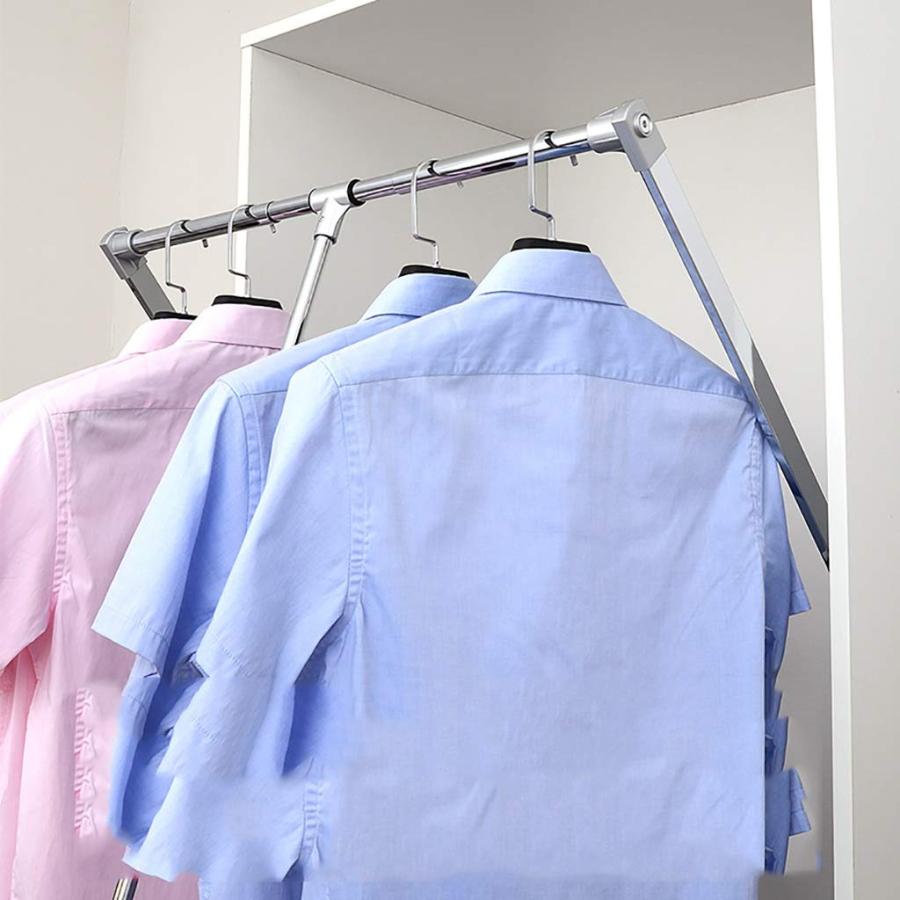 ポールハンガー リフト/プルダウン調節可能な幅のハンガー、ワードローブの衣服ハンガーレールソフトリターン|フィールド雑貨店