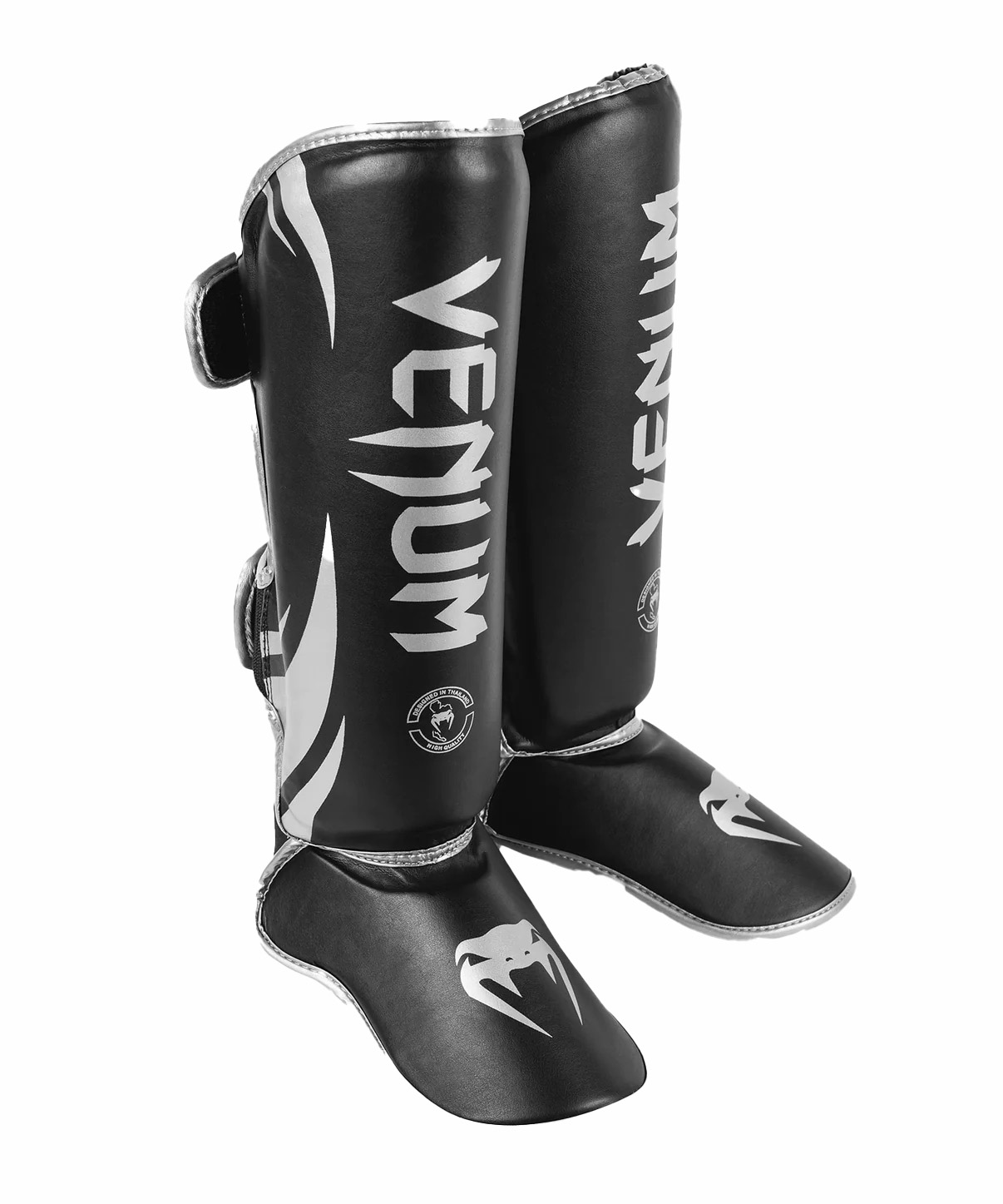【VENUM】 Challenger レガース シンガード ムエタイ キックボクシング 格闘技用 すね当て レッグガード 黒×シルバー 男女兼用 軽量 高密度フォーム M L タイ製★送料無料★