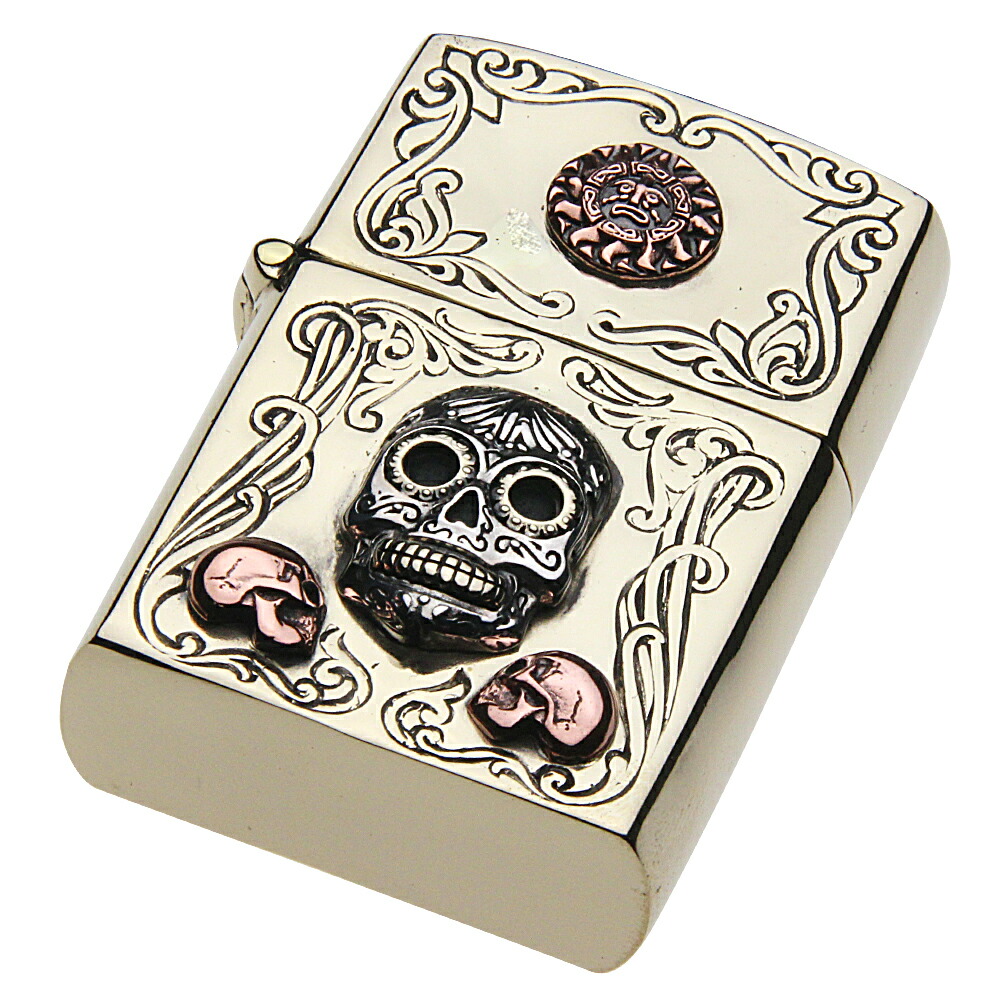【FIGMART】ブラス オイルライター メンズ【z-s0027】スカル メキシカン シュガースカル 真鍮 ライターケース ZIPPO ジッポ 送料無料