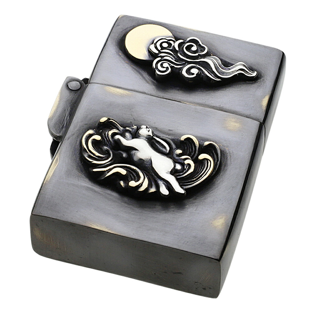 【FIGMART】ブラス オイルライター メンズ【z-s0063】月夜のウサギ 満月 和風 真鍮 ライターケース ZIPPO ジッポ 送料無料