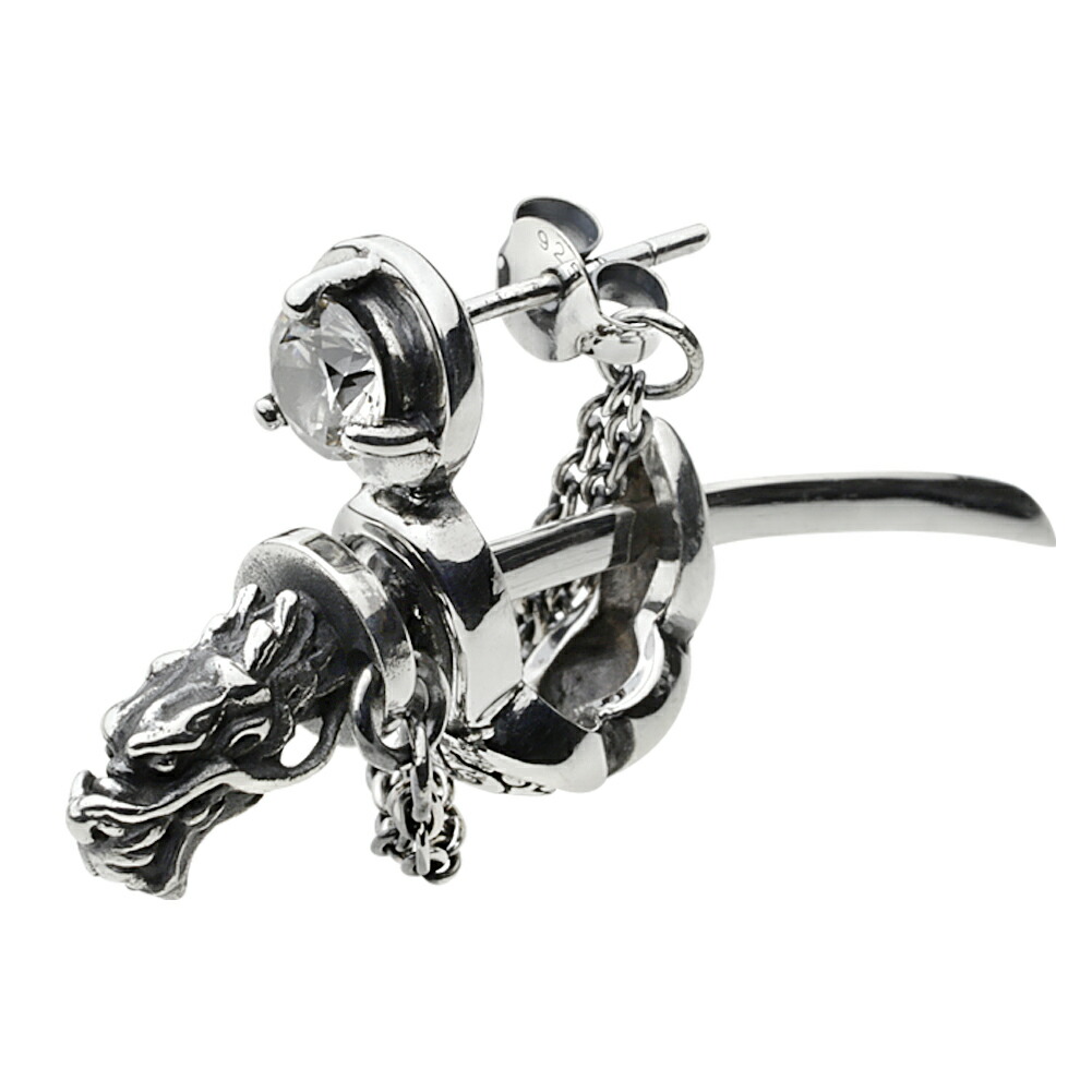 【FIGMART】 FIG-鉄0182 火竜 人切り包丁 ピアス ホワイトジルコニア しろがね色925 シルバーアクセ 純銀 925 つけっぱなし 鏡面完成 わっか 龍  日本刀 ダガー チェーン店 立体感 和柄 和風 オリエンタル 忍びの者 鍵を掛ける 張りさける バイ鉄道車両 アメカジ ゴシック 生まれ落ちる日 差し上げ物