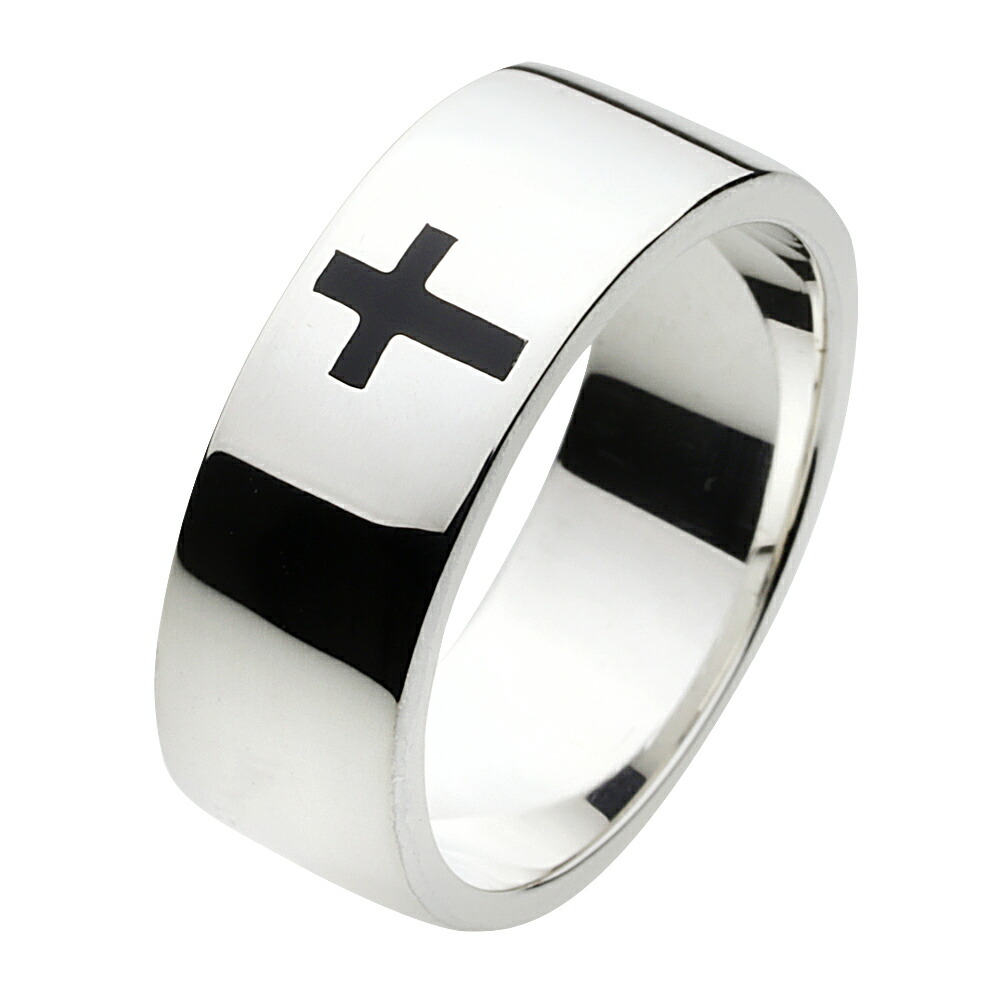 【FIGMART】 FIG-fr0122 シンプル レジン クロス リング シルバー925 シルバーアクセサリー 純銀 925 リング 十字架 ワンポイント 鏡面 平打ち ワイド プレーン フラット モダン ミニマル ストリート 墨入れ 存