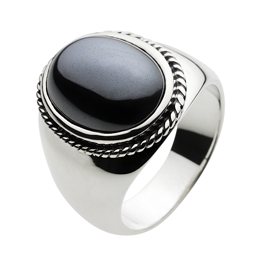 【FIGMART】 FIG-fr0149 ビッグ ストーン シンプル リング ヘマタイト シルバー925 シルバーアクセサリー 純銀 925 リング 印台 シグネット 大ぶり 大粒 存在感 燻し加工 ヴィンテージ アンティーク ロープ 縁取