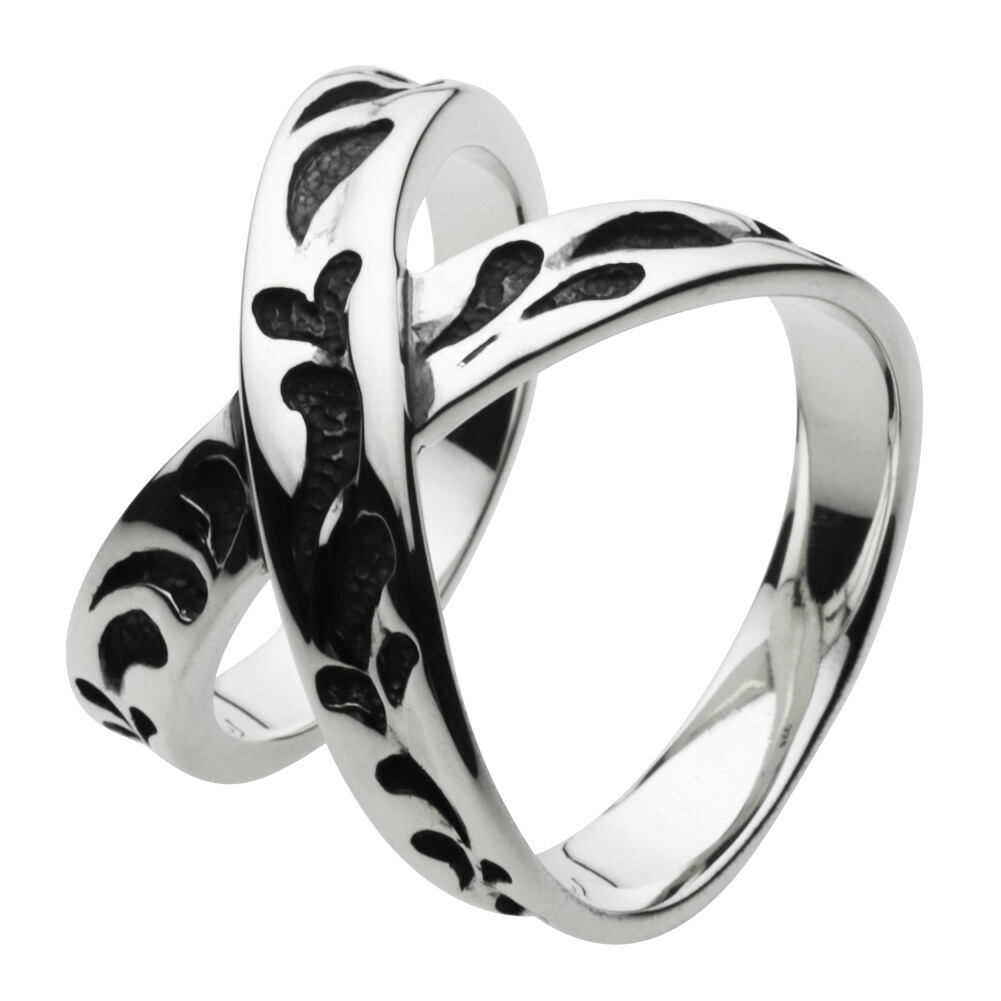 【FIGMART】 FIG-fr0198 トライバル ダブル ライン リング シルバー925 シルバーアクセサリー 純銀 925 リング インフィニティ 交差 クロス 2連風 連結 いぶし加工 彫金 唐草 アラベスク メビウス 輪 帯 ヴィ